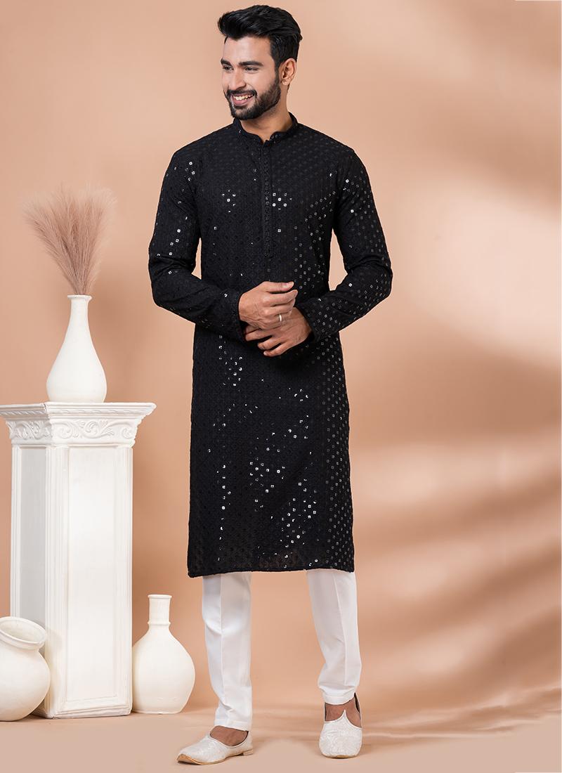 Black Light Embellished Kurta Pyjama