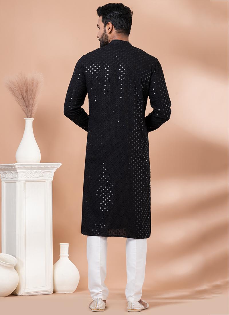 Black Light Embellished Kurta Pyjama