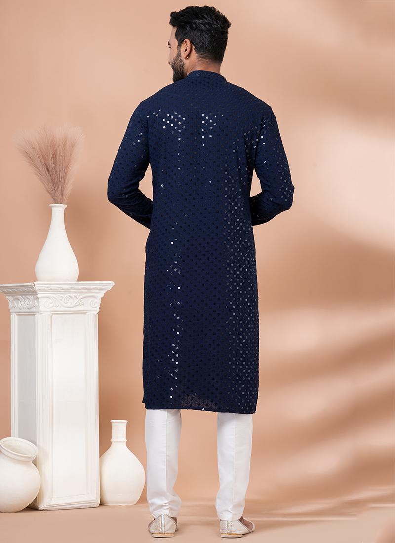 Navy Blue Light Embellished Kurta Pyjama