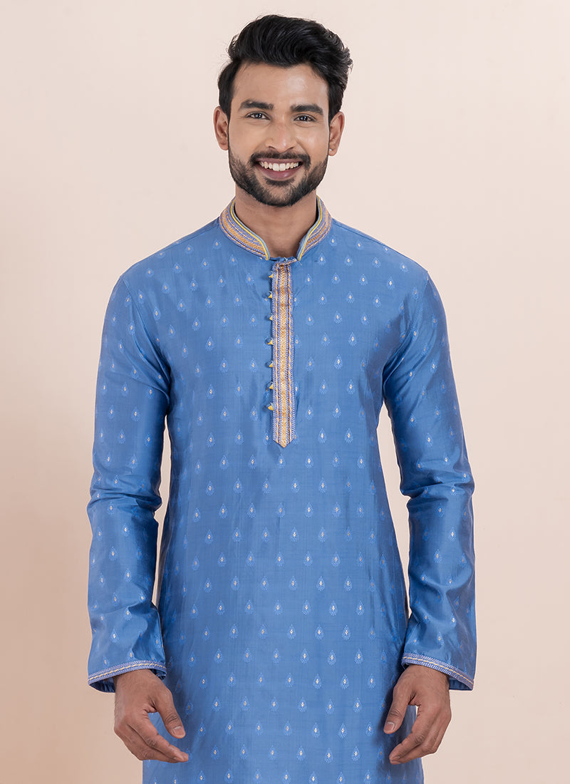 Sky Blue Silk Kurta Pyjama