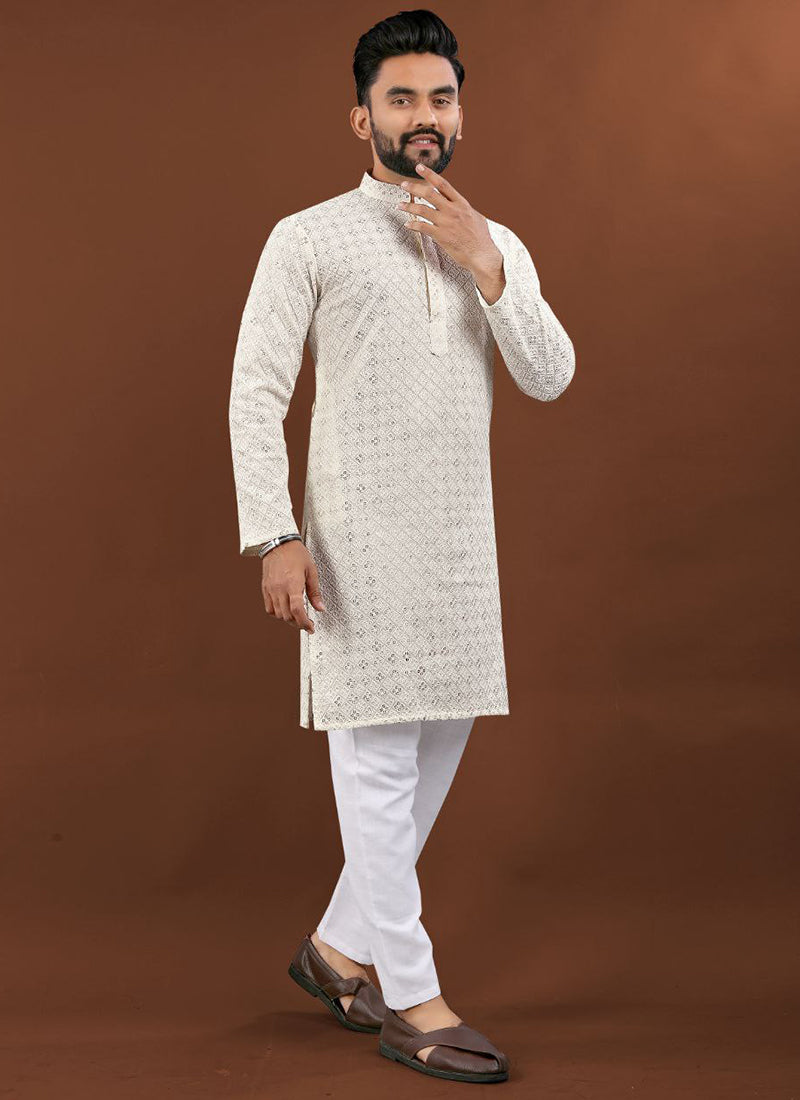 White Heavy Kurta Pyjama