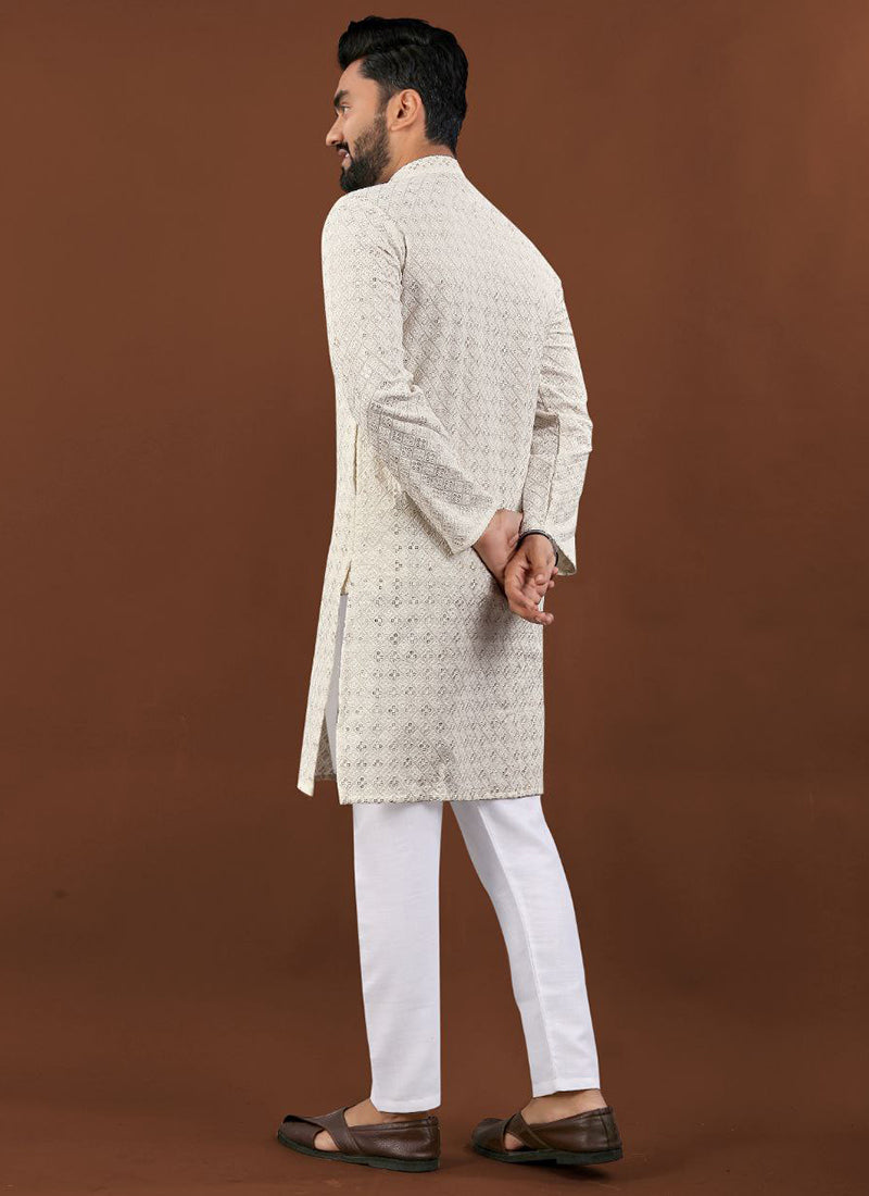 White Heavy Kurta Pyjama