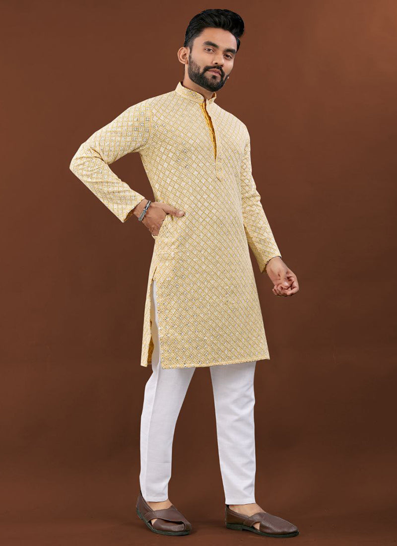 Yellow Heavy Kurta Pyjama