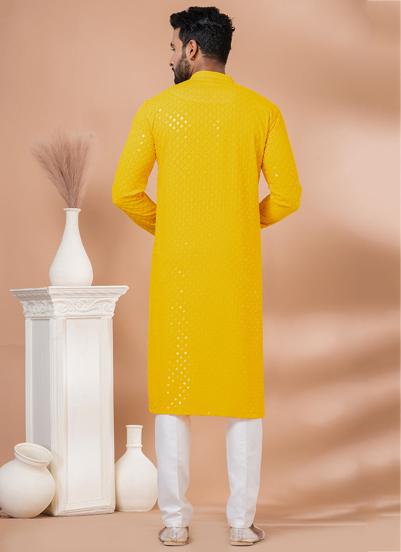Yellow Light Embellished Kurta Pyjama