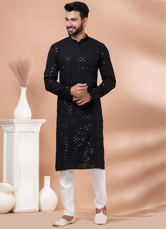 Black Light Embellished Kurta Pyjama