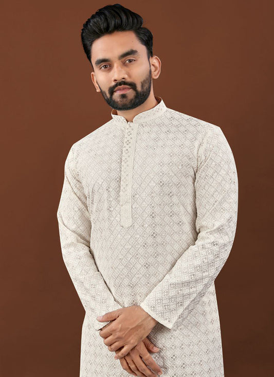 White Heavy Kurta Pyjama